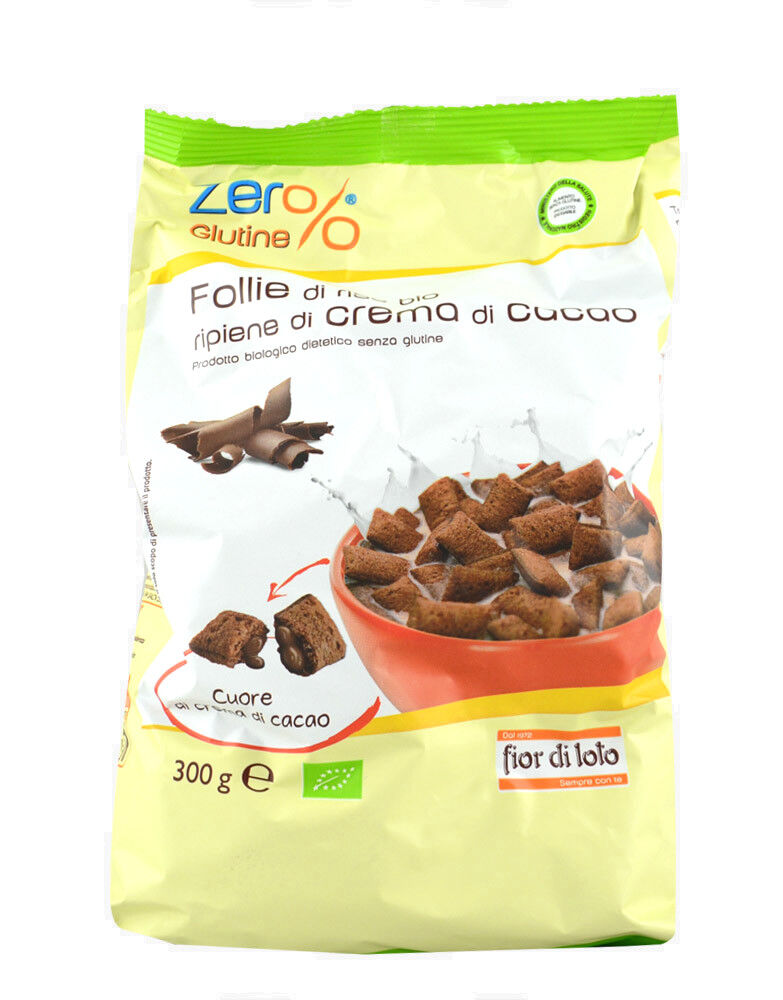 FIOR DI LOTO Zero% Glutine - Follie Di Riso Bio Ripiene Di Crema Di Cacao 300 Grammi