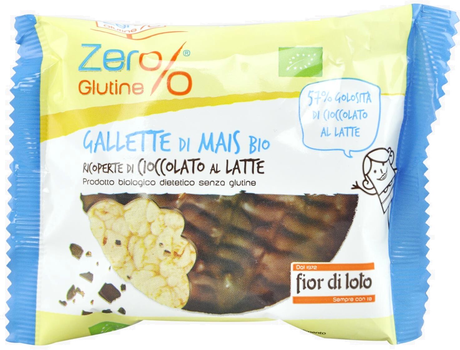 FIOR DI LOTO Zero% Glutine - Gallette Di Mais Bio Ricoperte Di Cioccolato Al Latte 32 Grammi