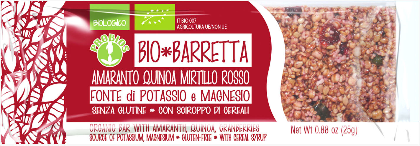 PROBIOS Bio Barretta - Amaranto Quinoa Mirtillo Rosso 1 Barretta Da 25 Grammi