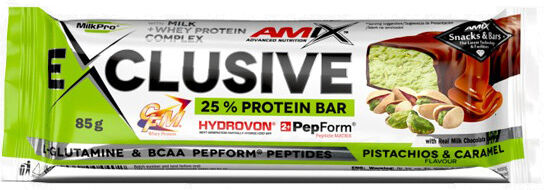 AMIX Exclusive Protein Bar 1 Barretta Da 85 Grammi Pistacchio E Caramello