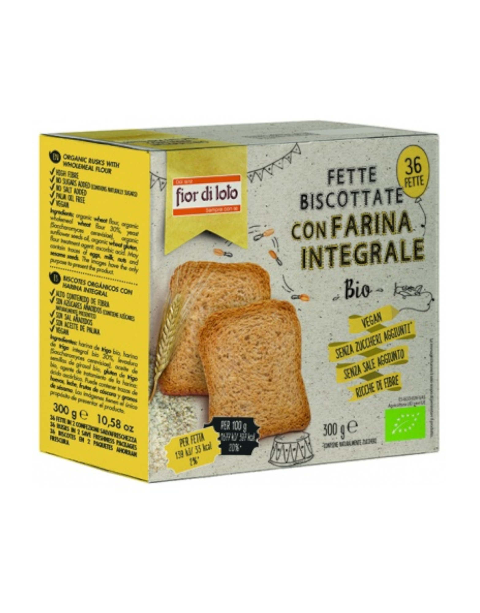 FIOR DI LOTO Fette Biscottate Con Farina Integrale Bio 300 Grammi