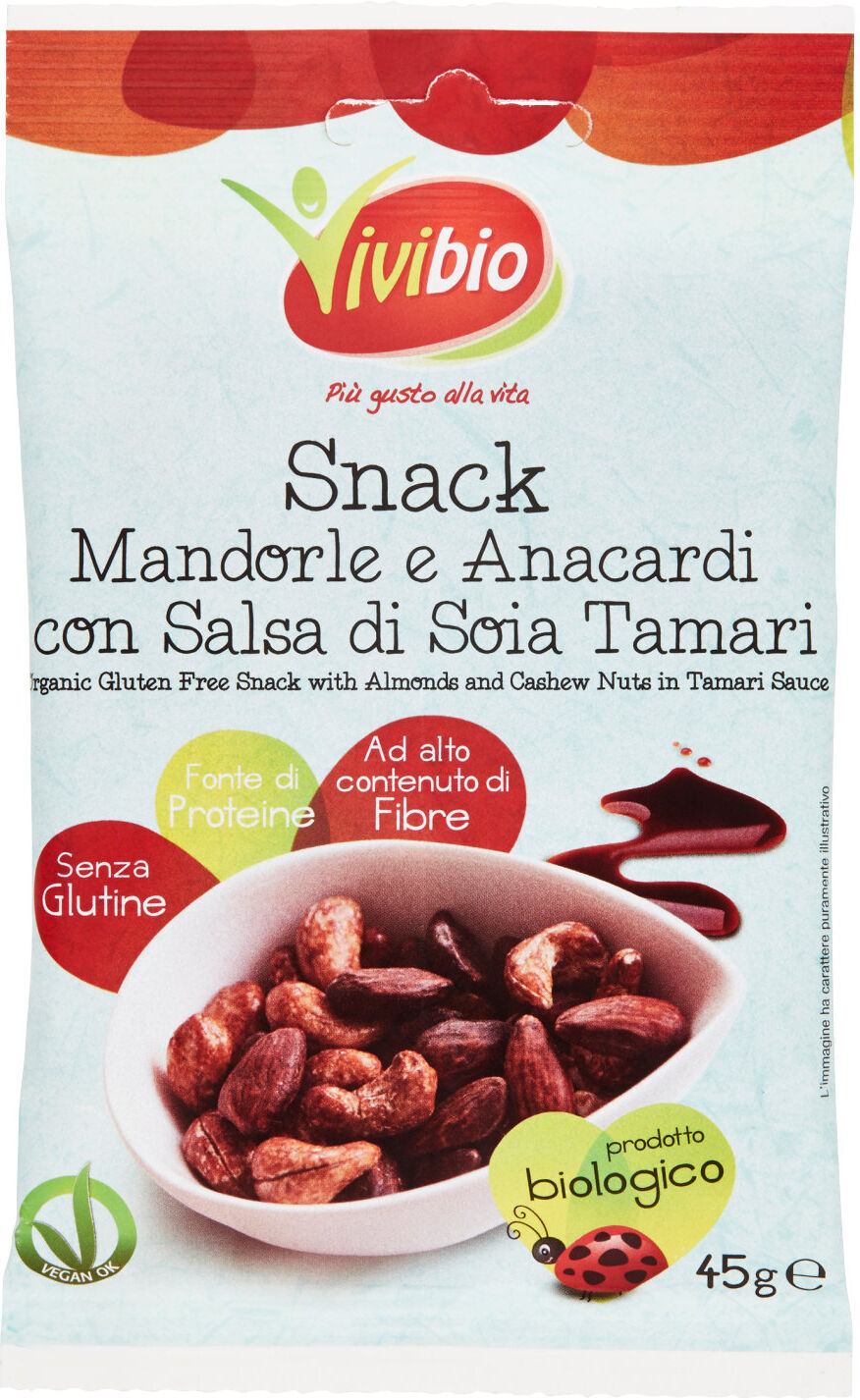 VIVIBIO Snack Mandorle E Anacardi Con Salsa Di Soia Tamari 45 Grammi