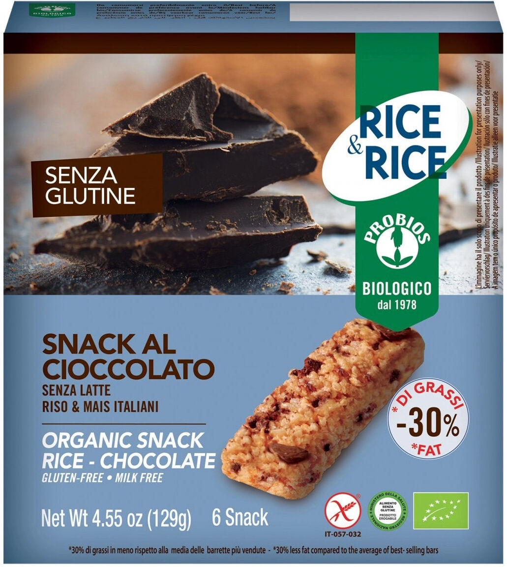 PROBIOS Rice & Rice - Snack Di Riso Senza Glutine 6 Snack Da 21 Grammi Cioccolato