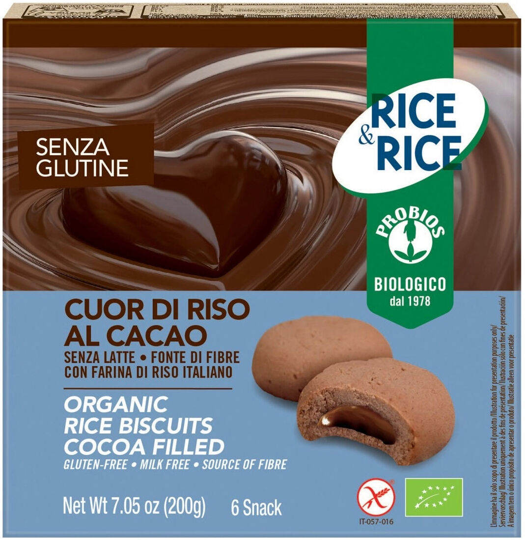 PROBIOS Rice & Rice - Cuor Di Riso Al Cacao Senza Glutine 6 Snack Da 33 Grammi