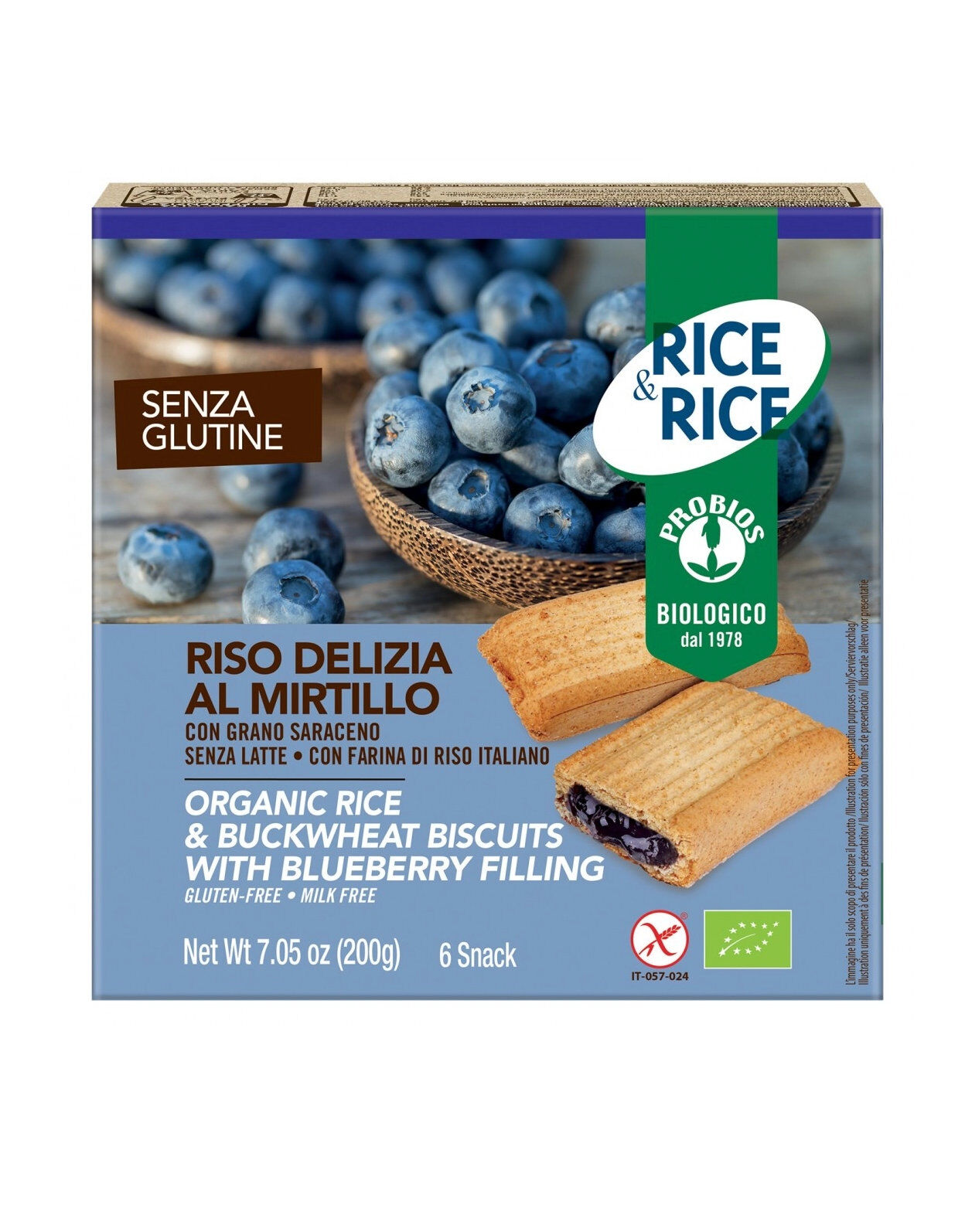 PROBIOS Rice & Rice - Riso Delizia Al Mirtillo Senza Glutine 6 Snack Da 33 Grammi