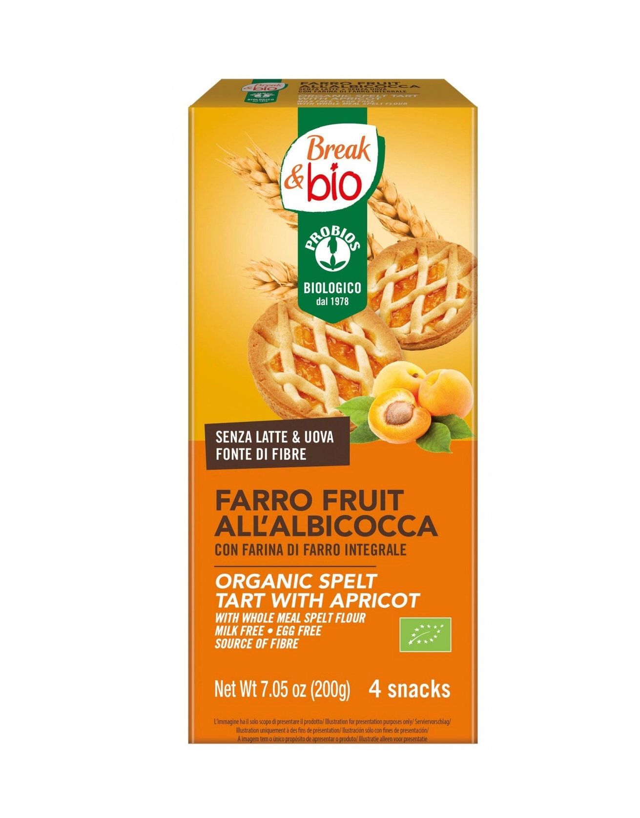 PROBIOS Break & Bio - Farro Fruit All'Albicocca 4 Crostatine Da 50 Grammi
