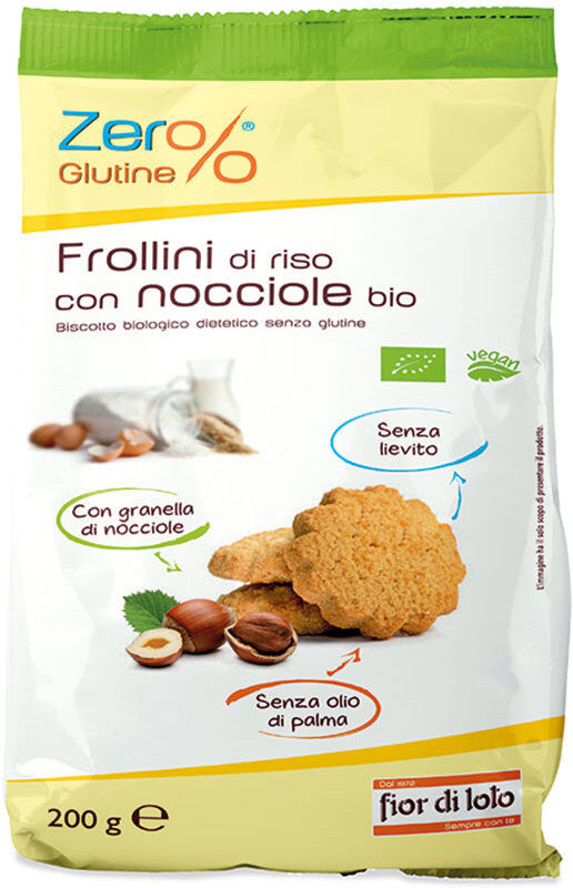 FIOR DI LOTO Zero% Glutine - Frollini Di Riso Con Nocciole Bio 200 Grammi