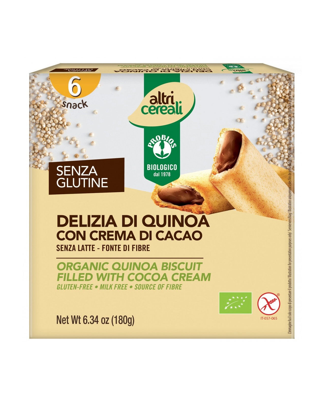 PROBIOS Altri Cereali - Delizia Di Quinoa Con Crema Al Cacao 6 Snack Da 30 Grammi