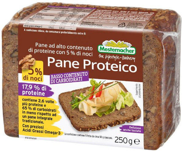 MESTEMACHER Pane Proteico Con 5% Noci 250 Grammi