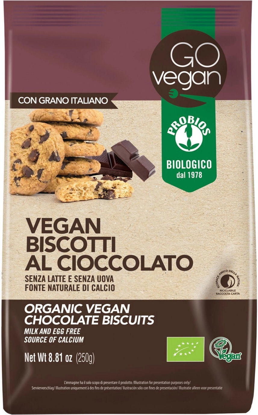 PROBIOS Go Vegan! - Vegan Biscotti Al Cioccolato Con Riso Germogliato 250 Grammi