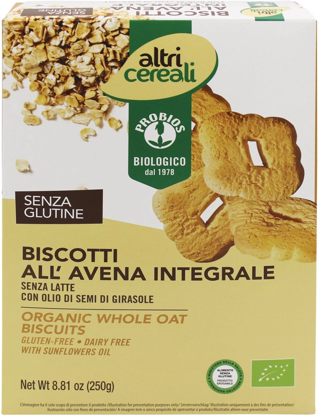 PROBIOS Altri Cereali - Biscotti All'Avena Integrali 250 Grammi