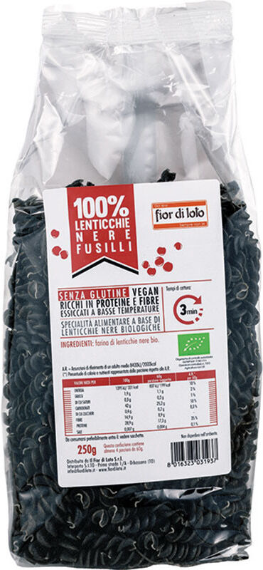 FIOR DI LOTO 100% Lenticchie Nere Fusilli 250 Grammi