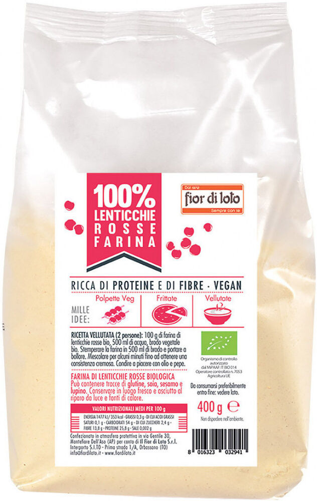 FIOR DI LOTO 100% Lenticchie Rosse Farina 400 Grammi