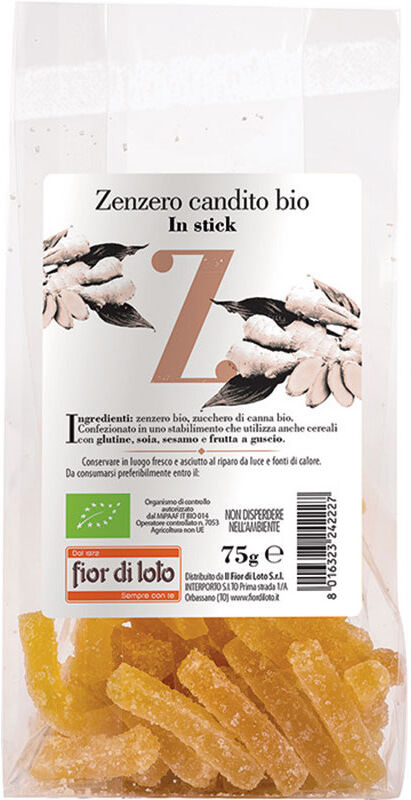 FIOR DI LOTO Zenzero Candito Bio In Stick 75 Grammi