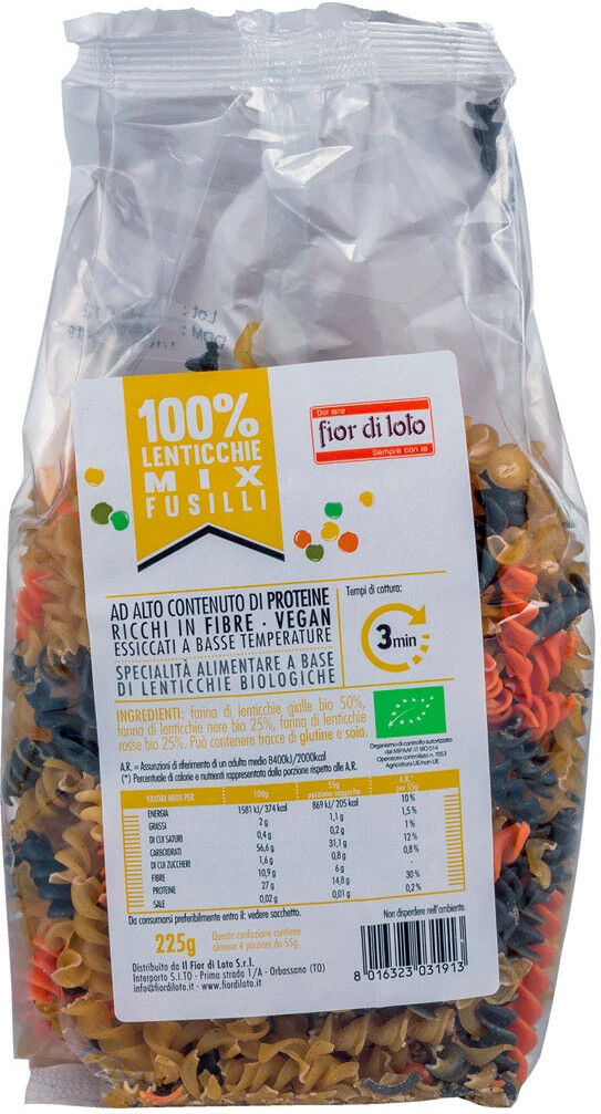 FIOR DI LOTO 100% Lenticchie Mix Fusilli 225 Grammi