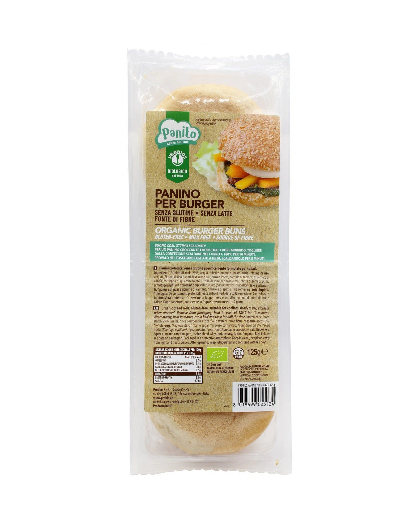 PROBIOS Panito - Bio Panino Per Burger 2 Confezioni Da 62,5 Grammi