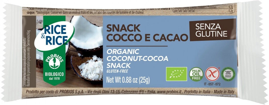 PROBIOS Rice & Rice - Snack Di Riso Cocco E Cacao 1 Snack Da 25 Grammi