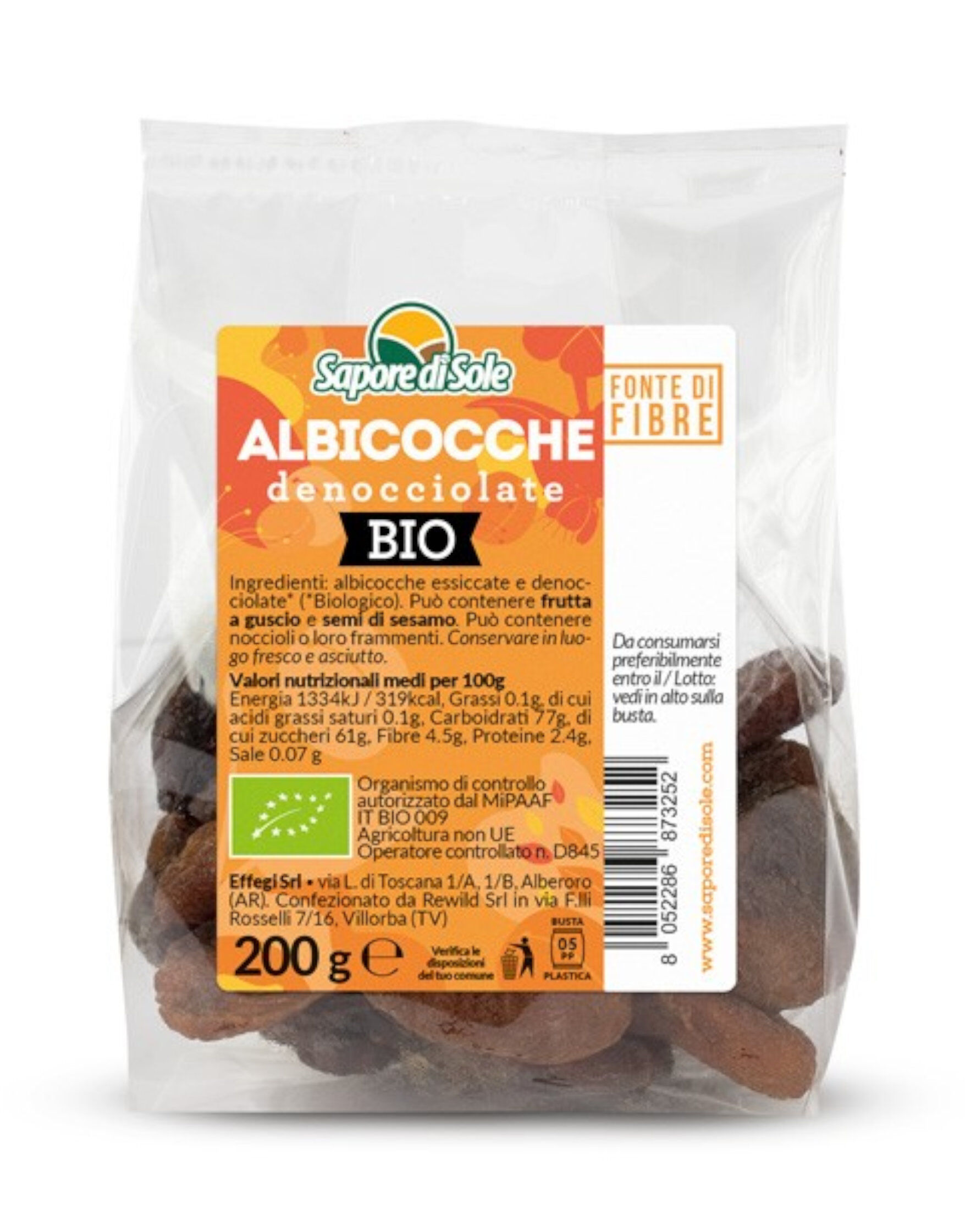 SAPORE DI SOLE Albicocche Denocciolate Bio 200 Grammi