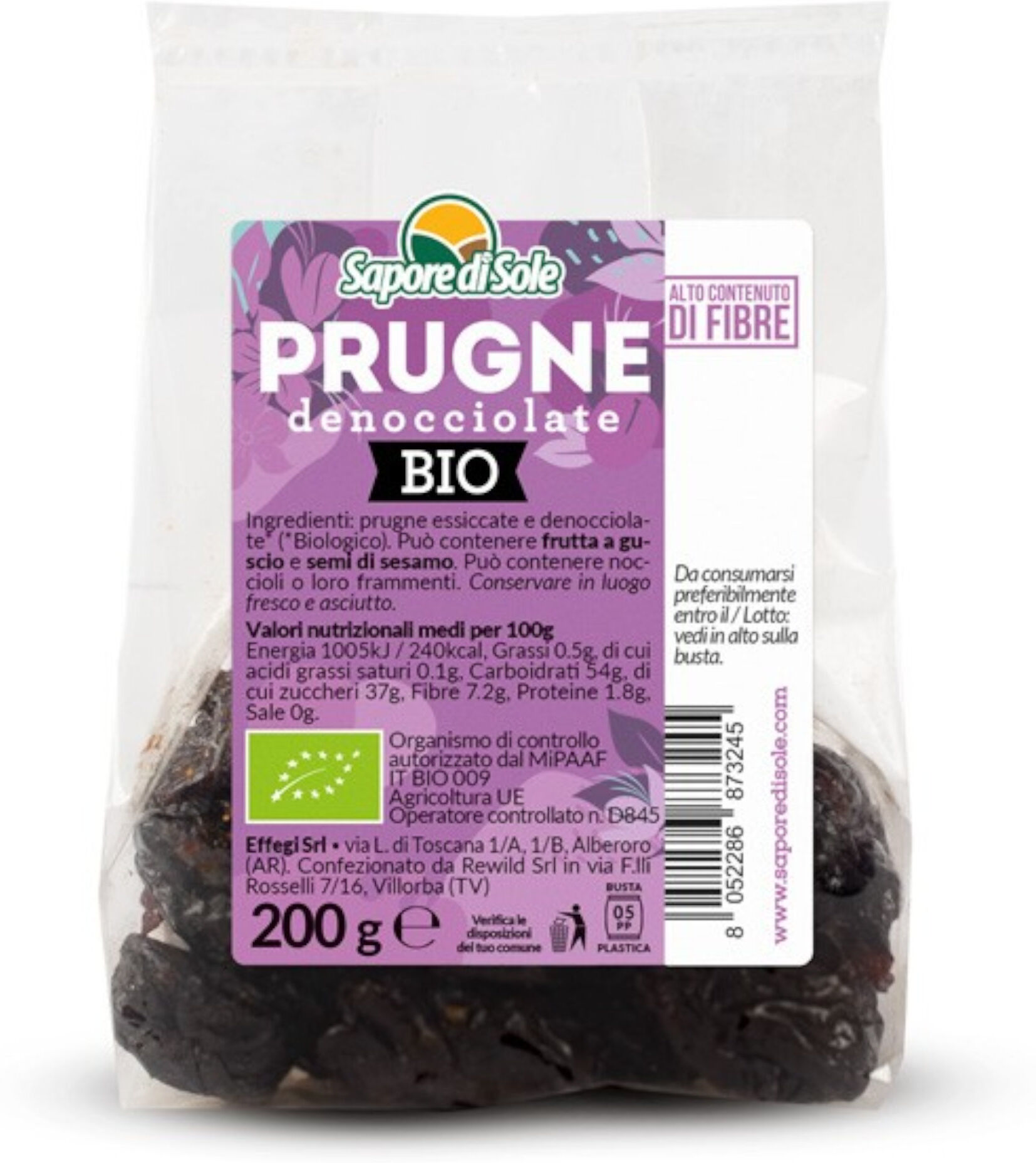 SAPORE DI SOLE Prugne Denocciolate Bio 200 Grammi