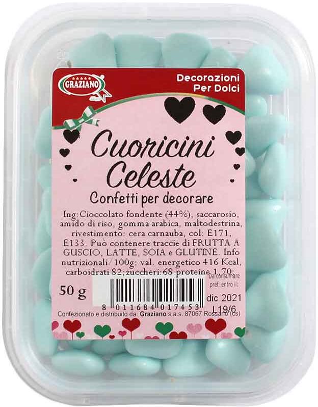 Graziano Confetti Di Cioccolato Cuoricini Celesti Per Decorazione 50 G