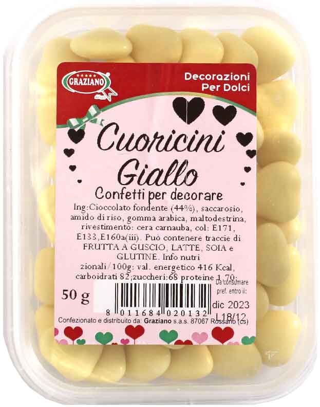 Graziano Confetti Di Cioccolato Cuoricini Gialli Per Decorazione 50 G