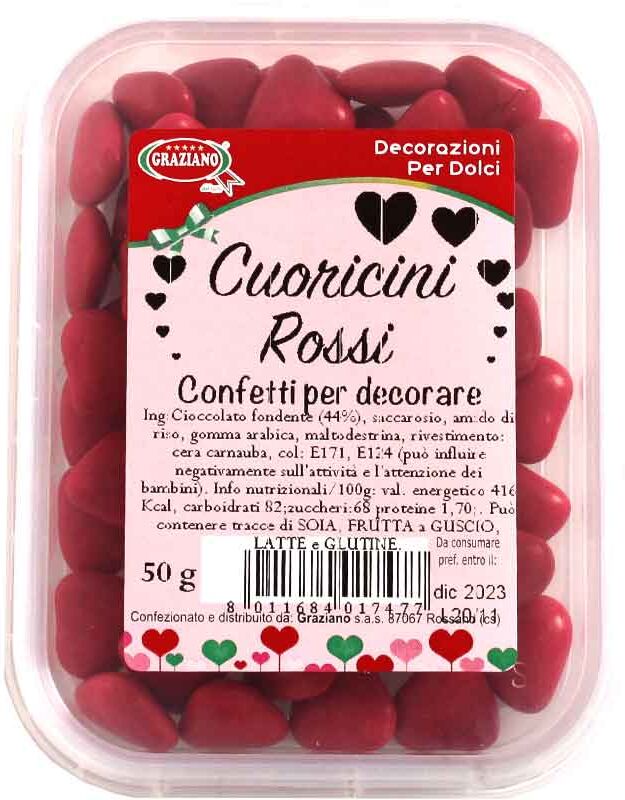 Graziano Confetti Di Cioccolato Cuoricini Rossi Per Decorazione 50 G