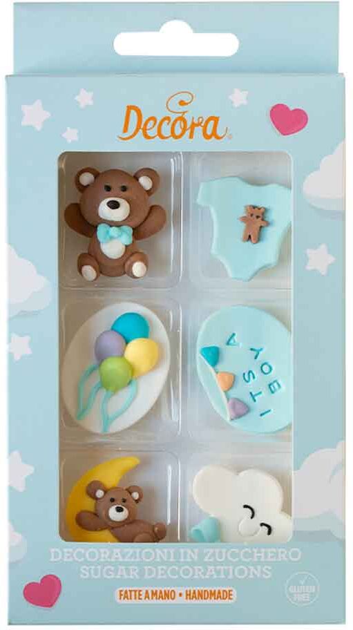 6 Decorazioni Baby Boy Bimbo In Zucchero Decora