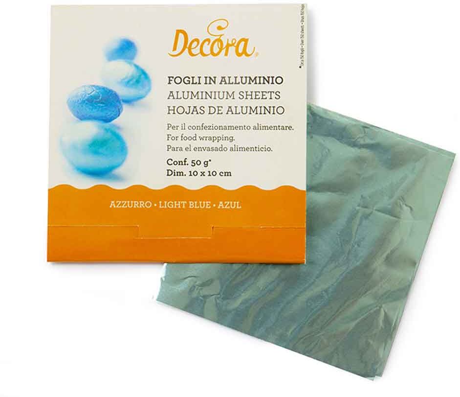 150 Fogli Di Alluminio Per Cioccolatini 10 X 10 Cm Azzurri Decora