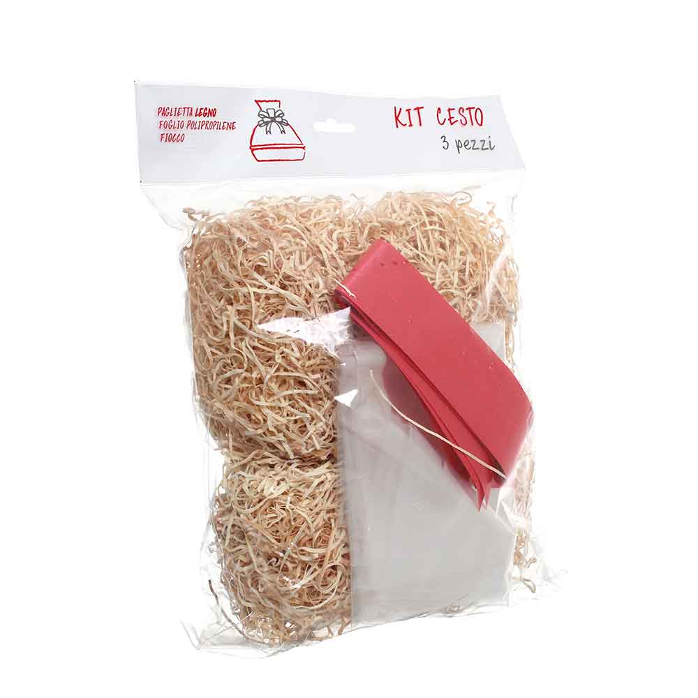 Imballaggi Alimentari Set Per Cesti Natalizi Con Paglia Naturale Foglio In Plastica E Fiocco Rosso