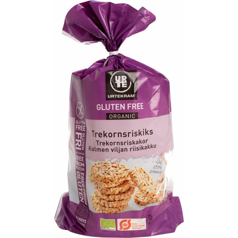 Urtekram Three Grains Rice Crackers Fluten-Free Eco 100 g Snack