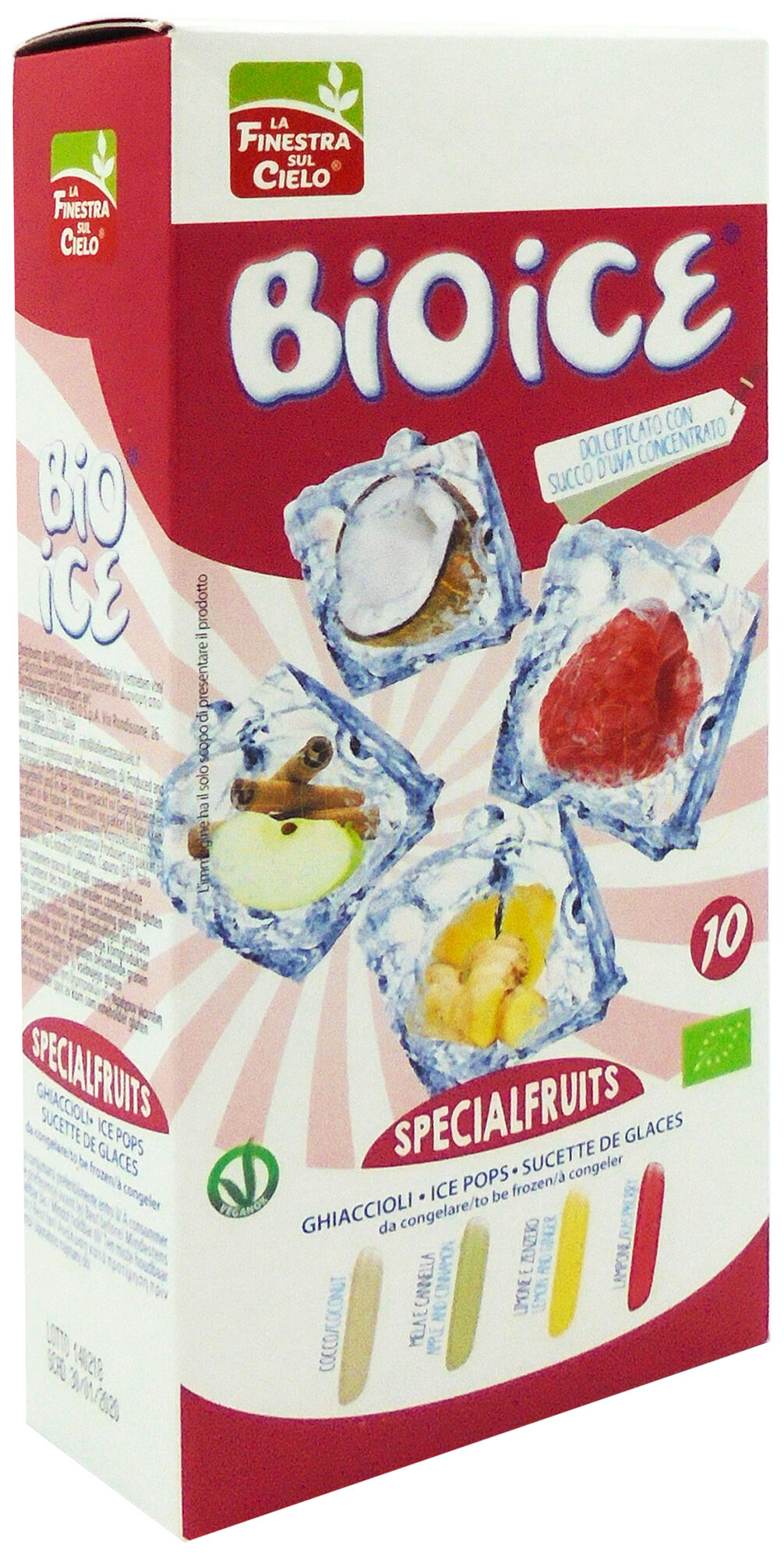 Finestra Cielo Ice Pops Specialfruits Ø (10 Stk) Kokos, Hindbær, Æble/kanel - 400 ml