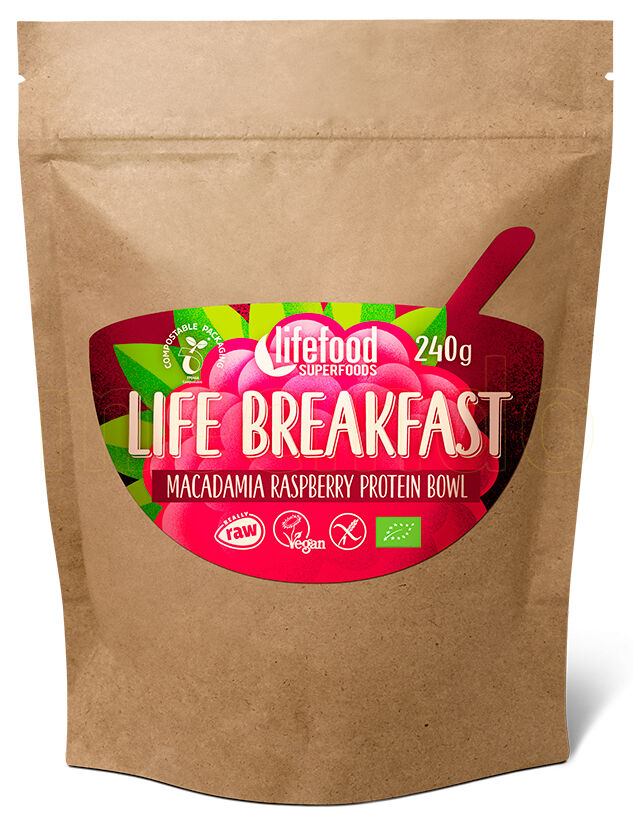 AbsorBurn Life Breakfast Macadamia & Bringebær Ø Protein Blanding Raw - 240 g