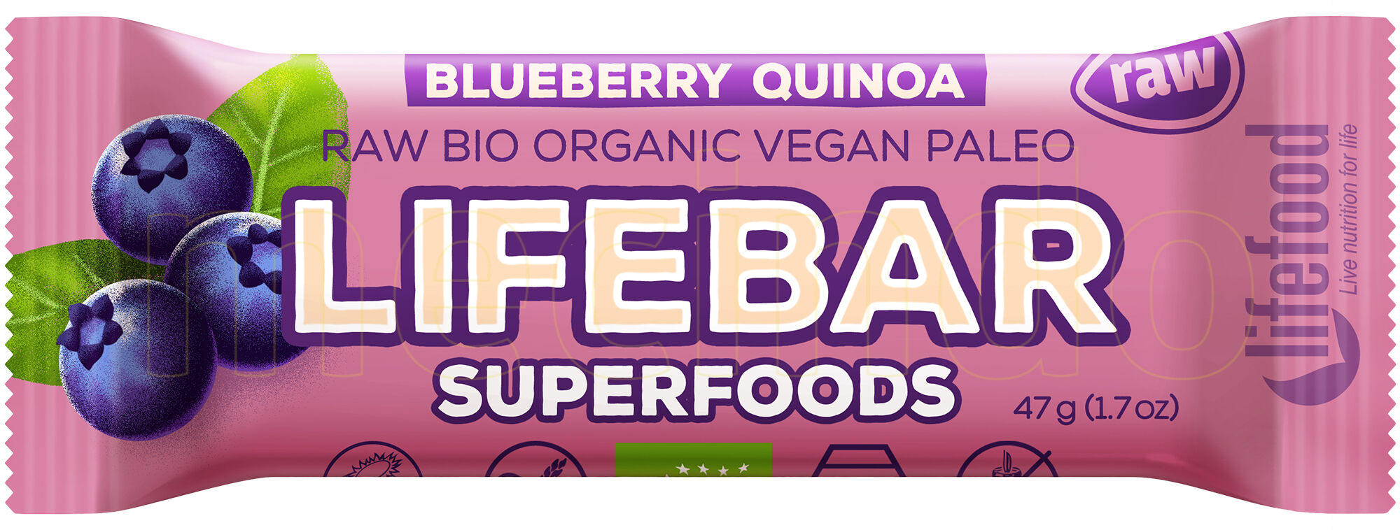 Lifefood Lifebar Blåbær Quinoa Raw Ø - 47 g