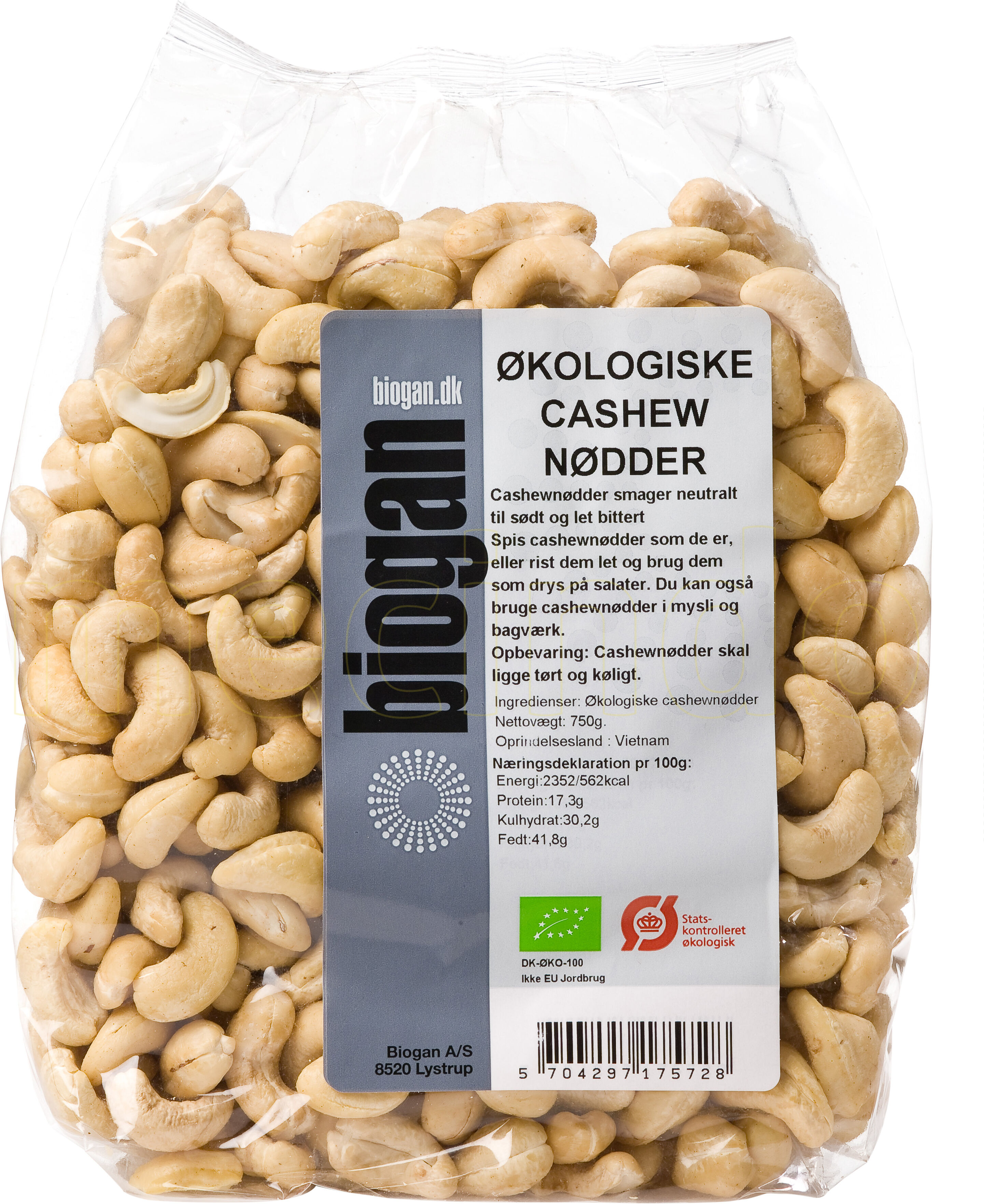 Biogan Økologiske Cashewnøtter - 750 g