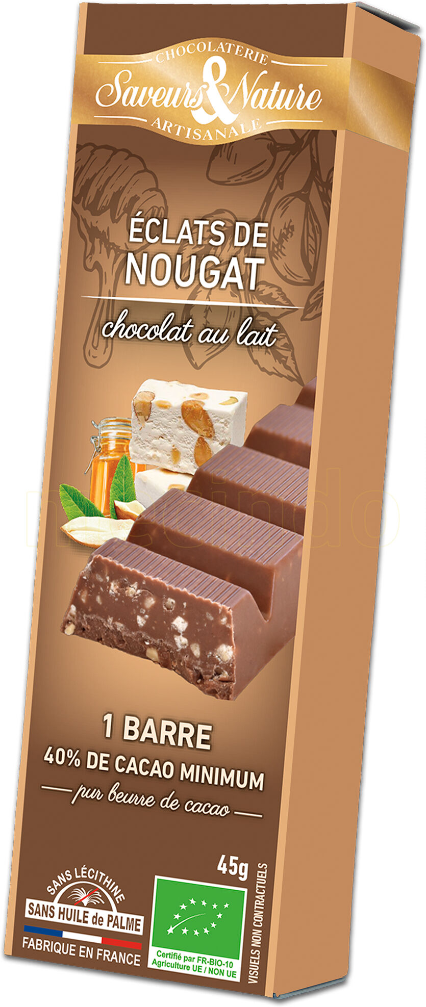 Saveurs & Nature Chokoladebar Lys Ø Fransk Nougat - 45 g