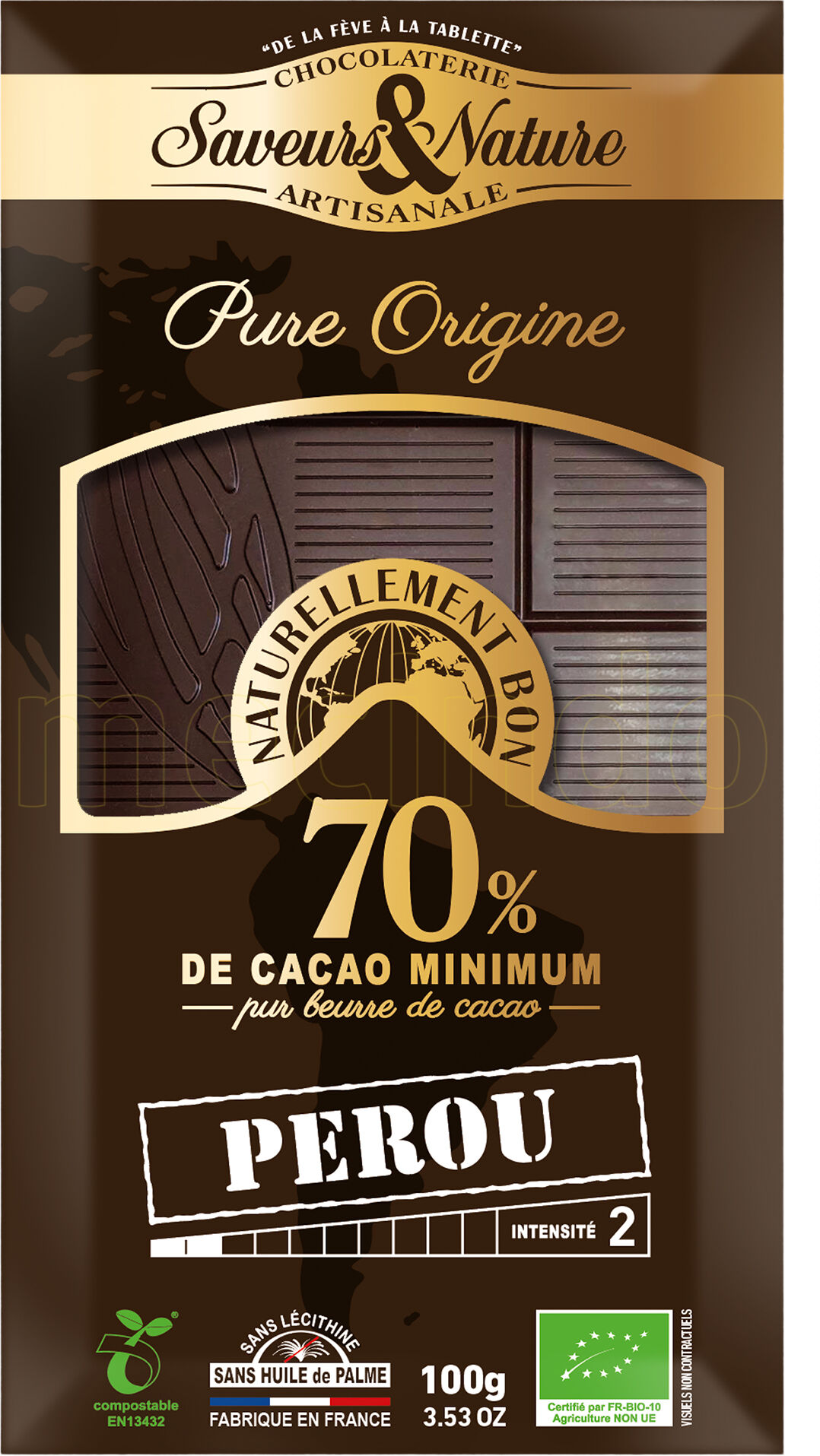 Saveurs & Nature Chokolade Peruviansk 70% Ø Mørk - 100 g