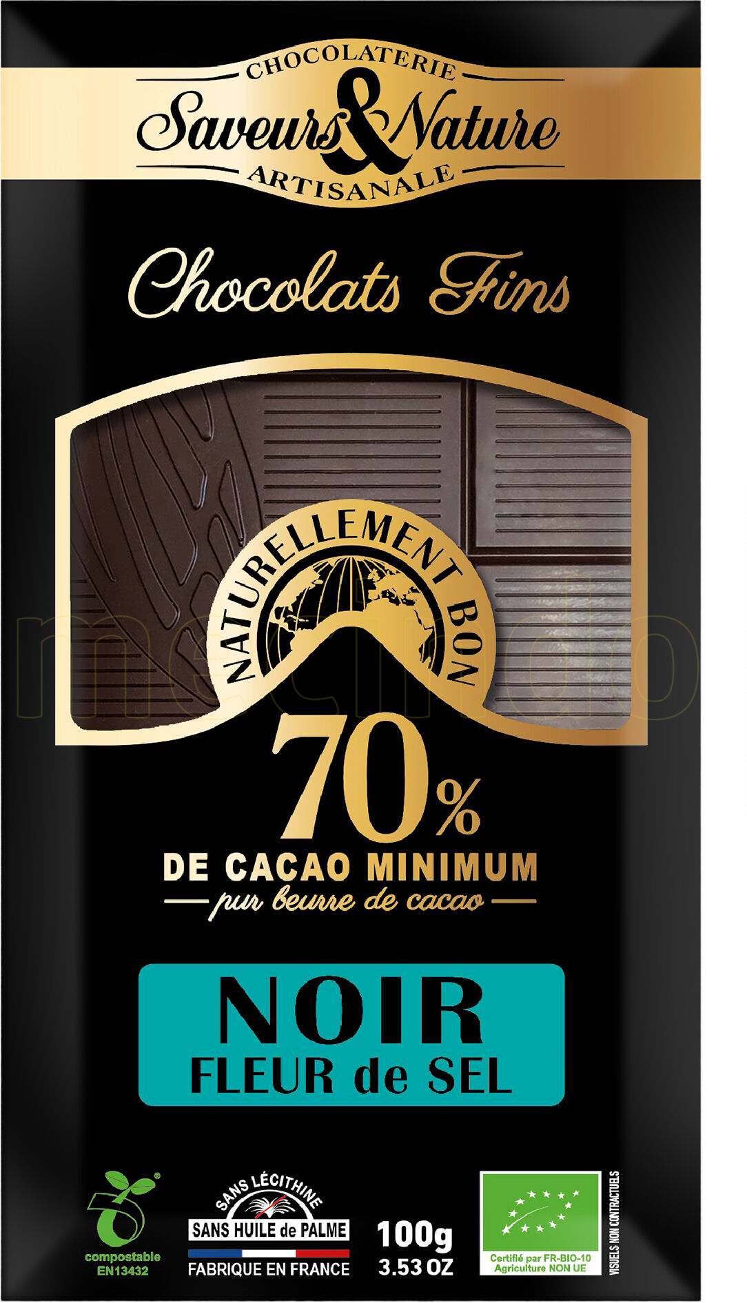 Saveurs & Nature Chokolade 70% Havsalt Ø Mørk - 100 g