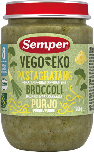 Diverse Vego Eko Babymos Pastagratin, Broccoli, Porre Fra 8 Mdr Ø - 190 g