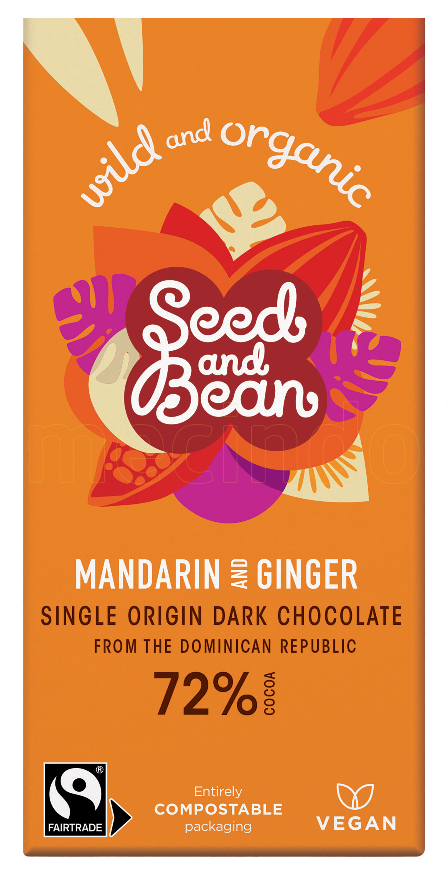 Seed & Bean Mørk Sjokolade 72% M.mandarin & Ginger Ø - 85 g