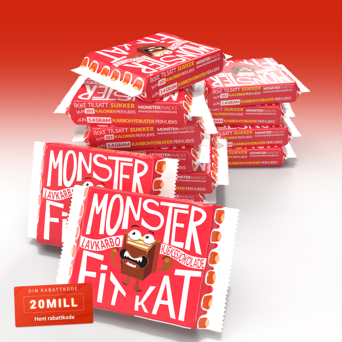 Monster Supersnacks 14-pack Monster Fit Kat Sukkerfri Kjekssjokolade