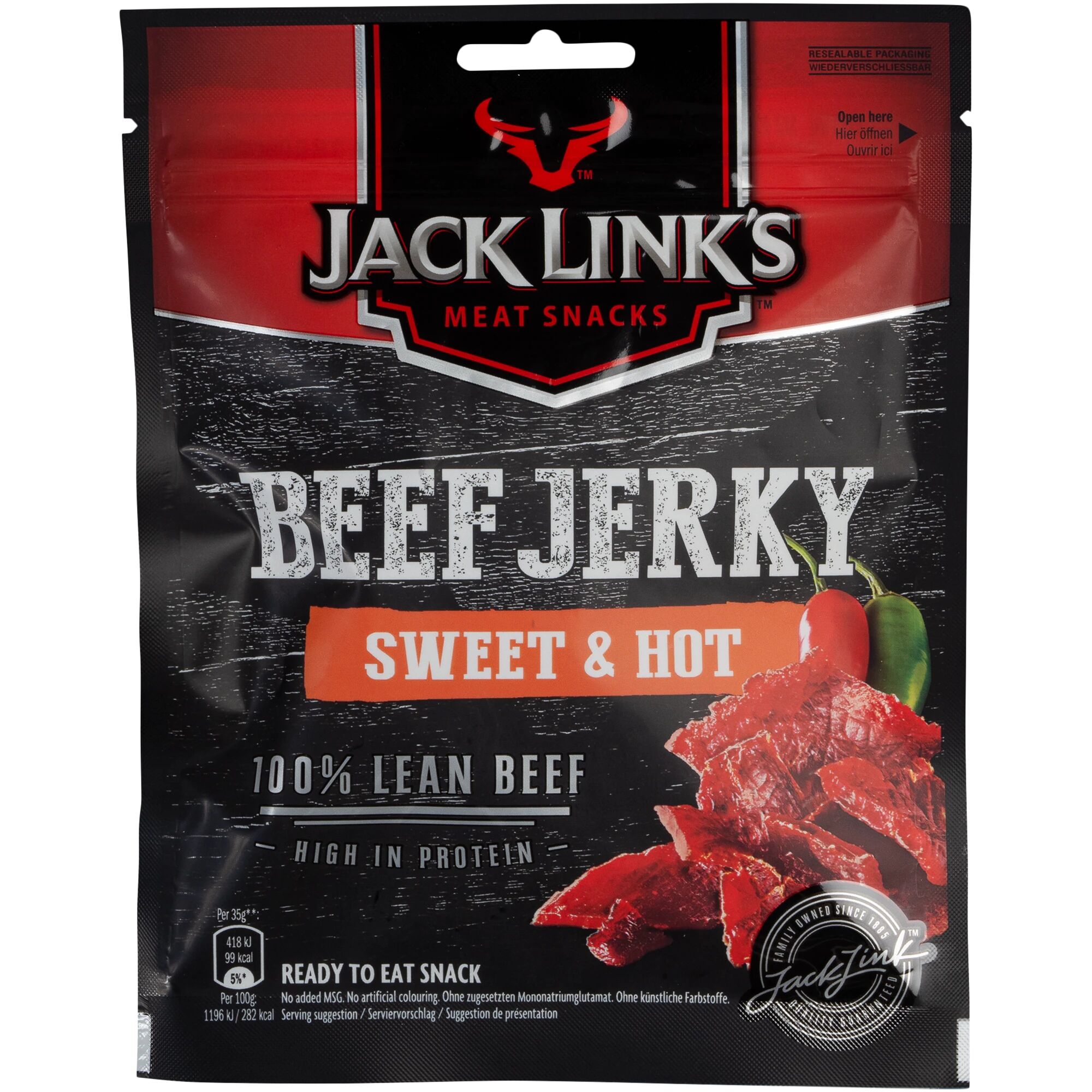 Jack Link`s Beef Jerky Sweet & Hot, 70 Gr, tørket kjøtt 70G STD