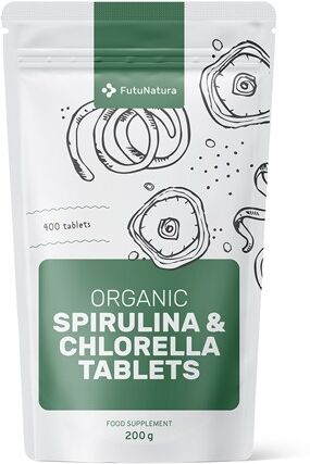 FutuNatura BIO Alge Spirulină + Chlorella, detox și digestie, 400 de comprimate