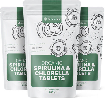 FutuNatura 3x BIO Alge Spirulină + Chlorella, total 1200 de comprimate