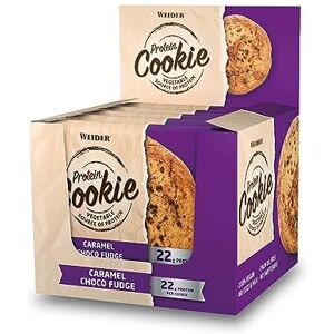 Weider Protein Cookie (12x90g) Caramel Choco Fudge Flavour. Delicious Giant Cookie of Plant-based High Protein Content of up to 22g/serving, handy individual packs, for Extra Protein and Energy, Vegan