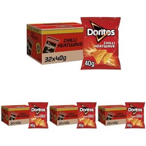 Doritos Chilli Heatwave Vegetarian Tortilla Chips, Perfect for Snacking 40g (Case of 32) (Pack of 4)