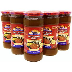 RANI BRAND AUTHENTIC INDIAN PRODUCTS Rani Sweet Mango Chutney (Indian Preserve) 17.6oz (500g) 1.1lbs Glass Jar, Ready to eat, Vegan, Pack of 5+1 ~ Gluten Free, All Natural, NON-GMO