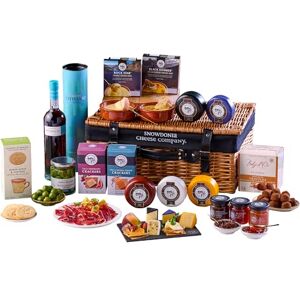 Snowdonia Cheese Company - Cheese, Charcuterie & Port Wicker Hamper Truckles, Cheese Bakes, Chutneys, Salted Caramel Truffles, Biscuits & Crackers, Deli Treats, Port & Slate Board