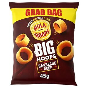 Hula Hoops BIG HOOPS BBQ BEEF Grab Bag Crisps 45g Bags, Case of 36 - Bigger Hoop, bold flavour. Bigger than standard sized Hula Hoops, No Artificial Colours or Flavours, Suitable for Vegetarians