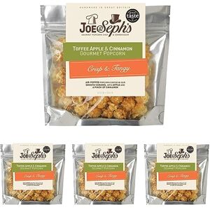 Joe & Sephs Toffee Apple with Cinnamon Popcorn Snack Bag, Handmade in UK, Suitable for Vegetarians, Gluten Free, Air-Popped, Movie Night in, 32 g (Pack of 4)