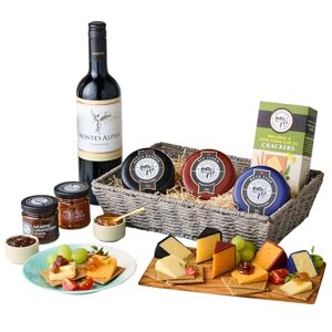 Snowdonia Cheese Company Luxury Cheese & Wine Gift Selection 3 Cheeses, 2 Chutneys, Wholemeal Crackers & Red Wine